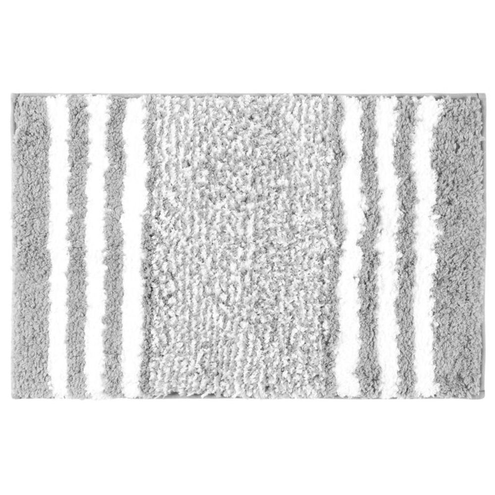 Soft and Absorbent Microfiber Bath Rugs  Fluffy Striped 20" x 32" Grey